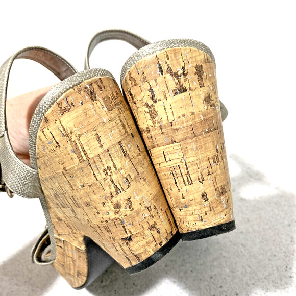 Sbicca of California US 10M Platform High Heel Sandals Buckle Strap Golden Cork - Picture 7 of 11